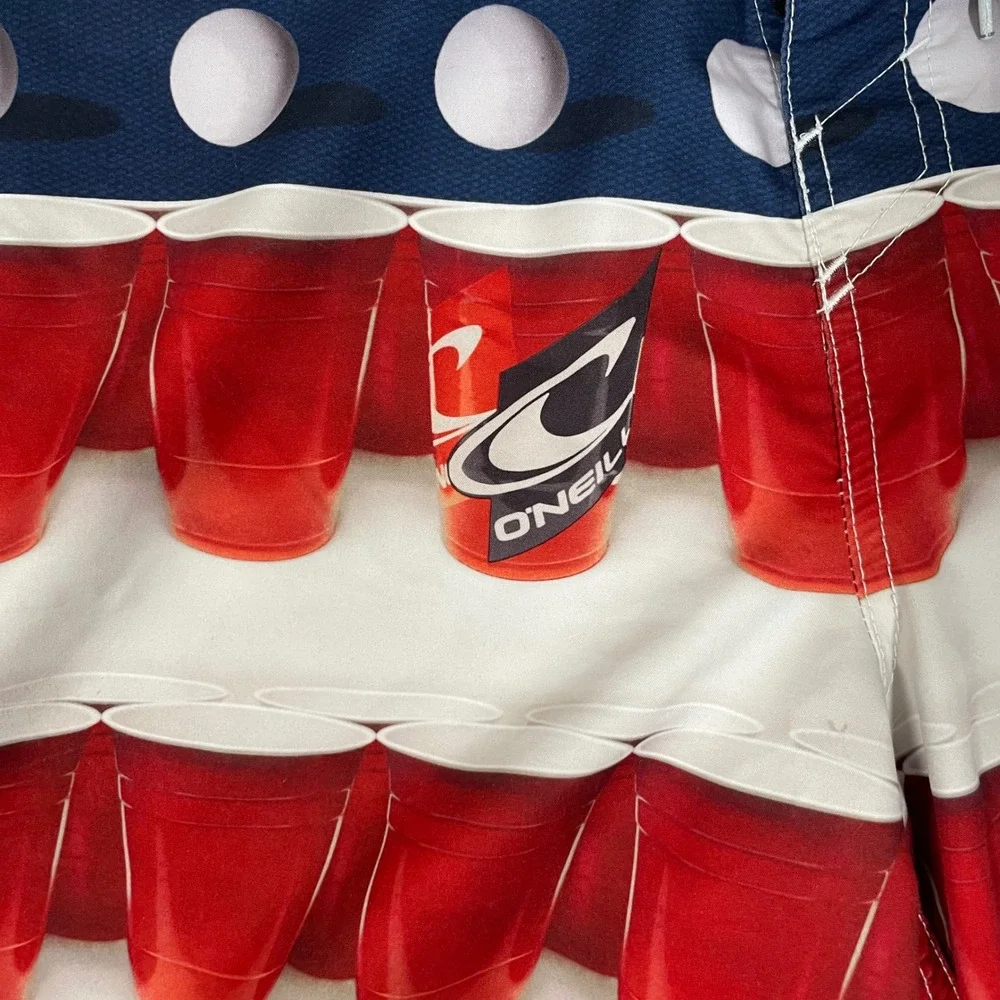 O'Neill Board Shorts Mens 38 Red Blue Solo Cup Beer Pong‎ Flag Patriotic Frat
